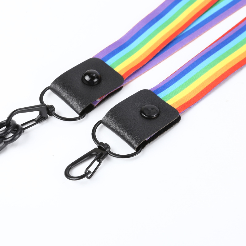 Colorful Polyester Lanyard with leather decoration